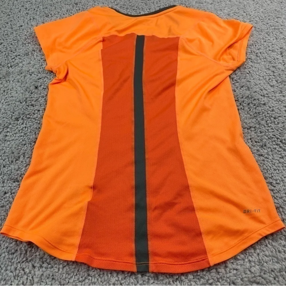 Nike Top Womens Medium Running Shirt Bright Neon Orange Night Run Active Track